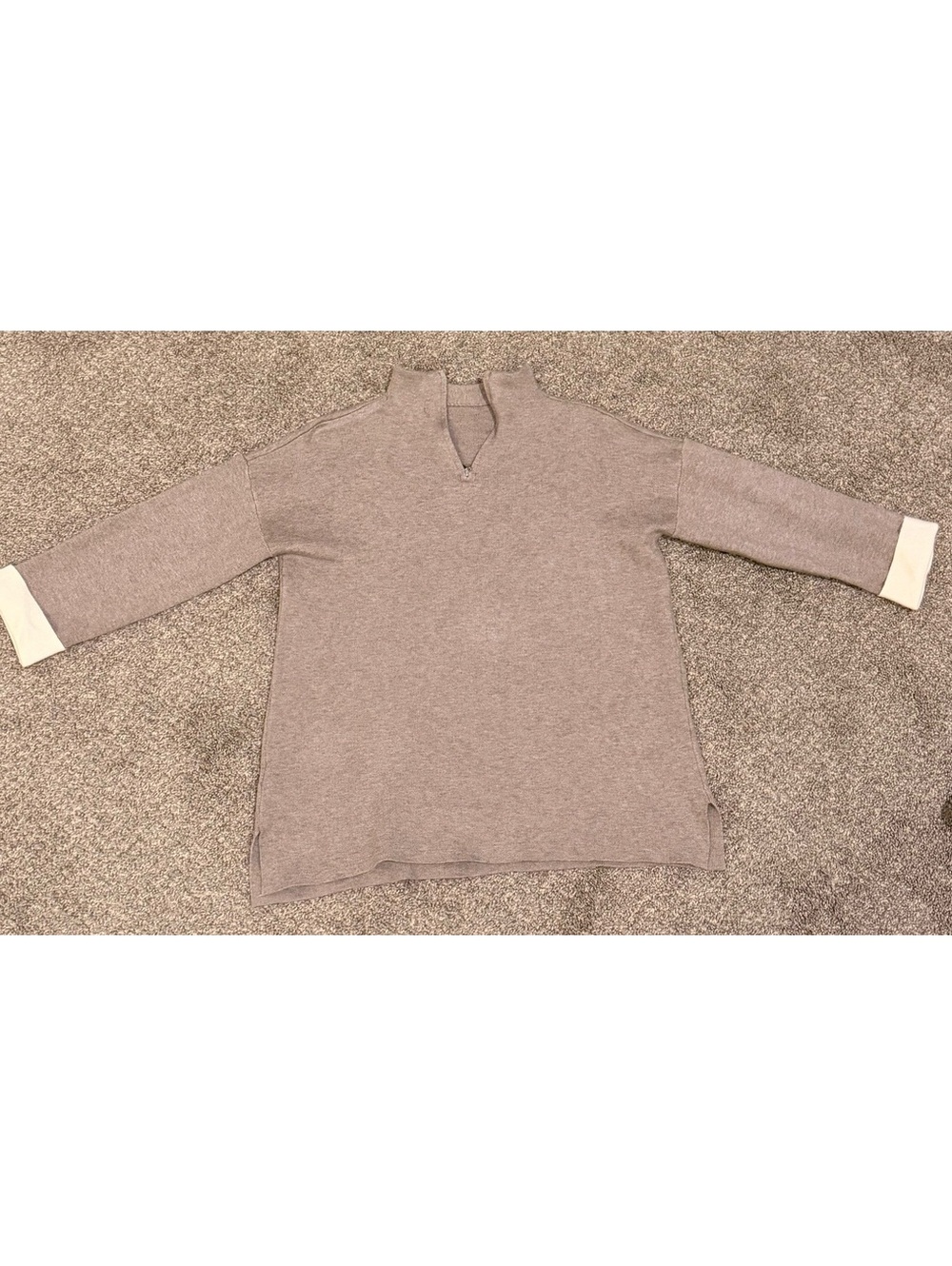 Tahari Taupe Gray Quarter Zip Mock Neck Sweater Medium